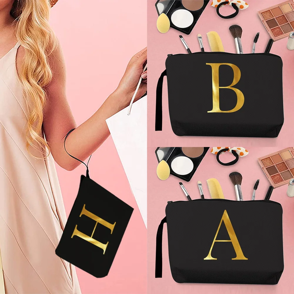 

26 Letters Print Makeup Bags Organizer Bridesmaid Cosmetic Case Bridal Party Pouch Necessaries Tote Coin Purse Wedding Gifts