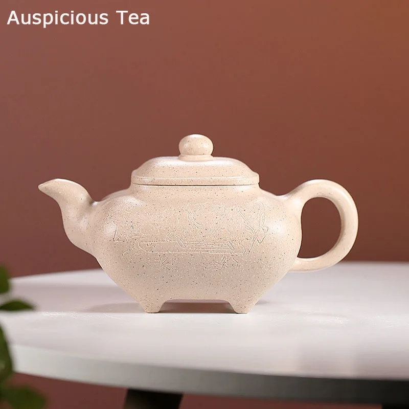 

375ml High-end Yixing Raw Ore White Mud Purple Clay Teapot Handmade Household Chinese Kung Fu Tea Set Accessories Birthday Gift