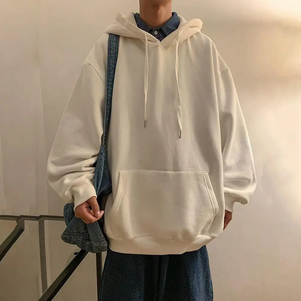 

Men's Autumn And Winter Hoodie Drawstring Loose Pullover Long Sleeve Solid Color Hooded Warm Large Size Street Hoodie