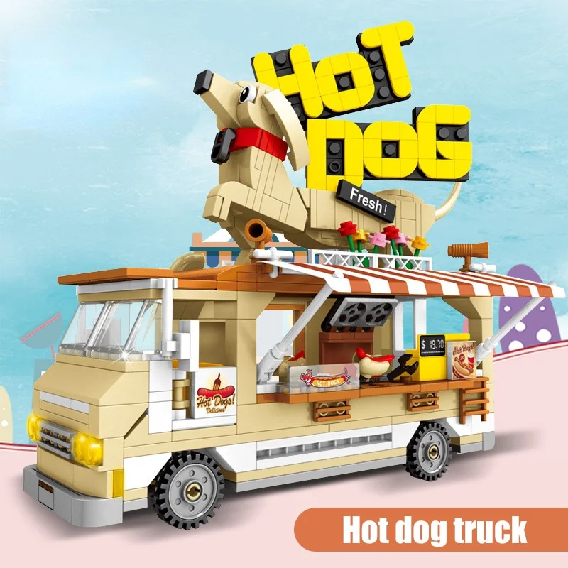 DIY City Street Series Hot Dog Truck Friends Camping Car 511pcs Model Building Blocks  Figures Bricks Enlighten Toys for Girl