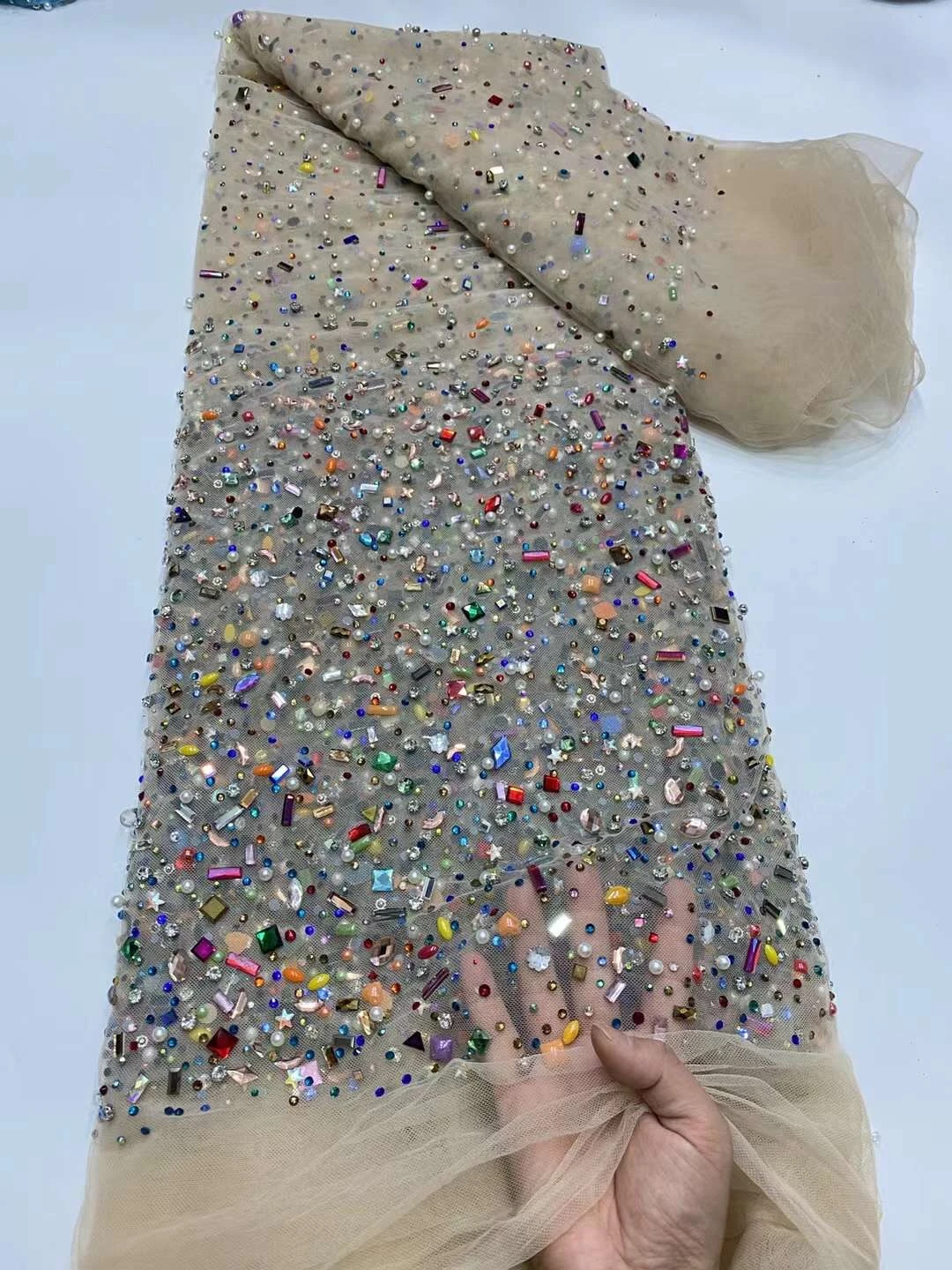 

Nigerian 5-yard lace Fabric fashion sequin lace wedding high-end African French embroidery lace used for wedding tailor YXZ054