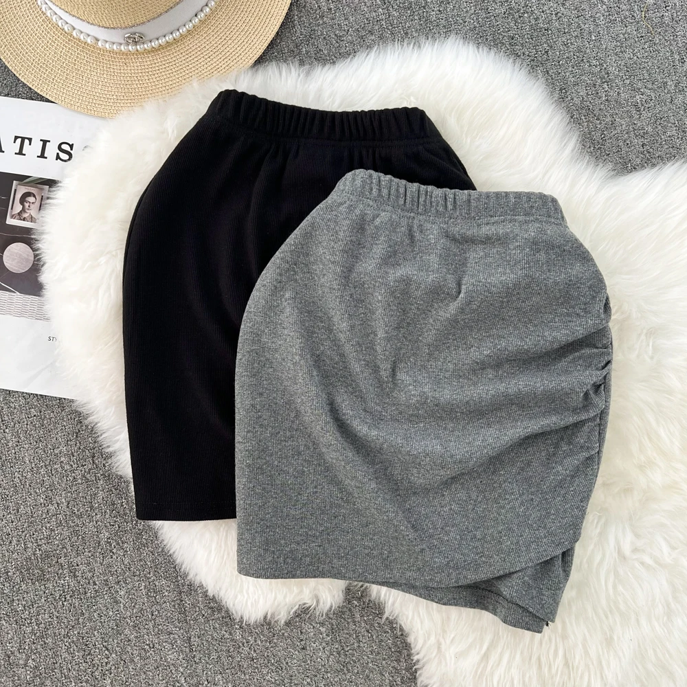 

Retro Style High-waisted Slimming Pleats, Slit Cross Hips, Elastic Waist Skirt