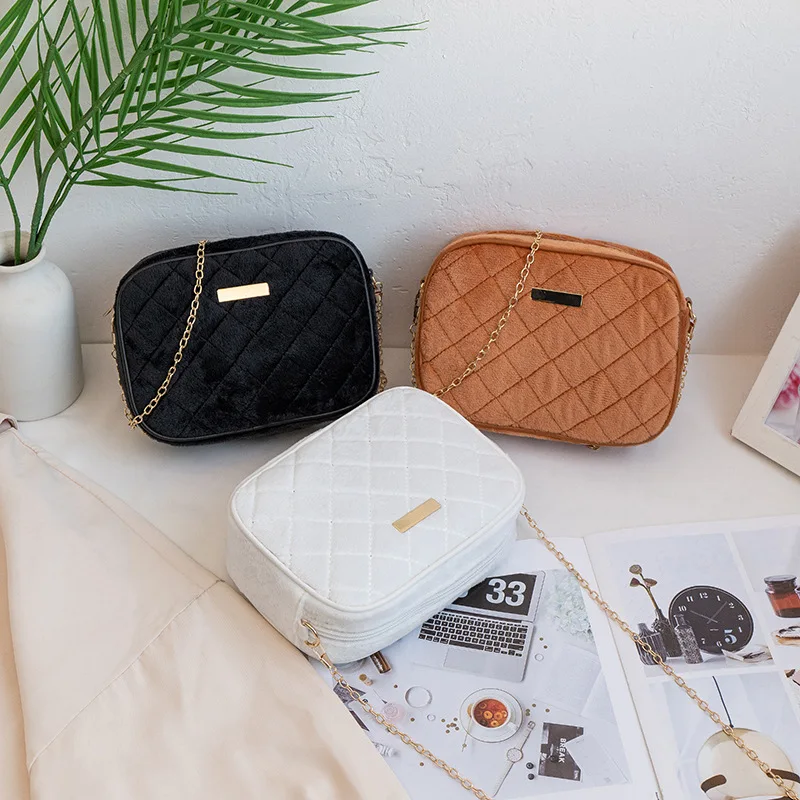 

Paparazzi Shoulder Bag Woman Luxury Bags Baguette Bag Genuine Leather Plush Embroidery Rhombus Solid Color Женская Сумка