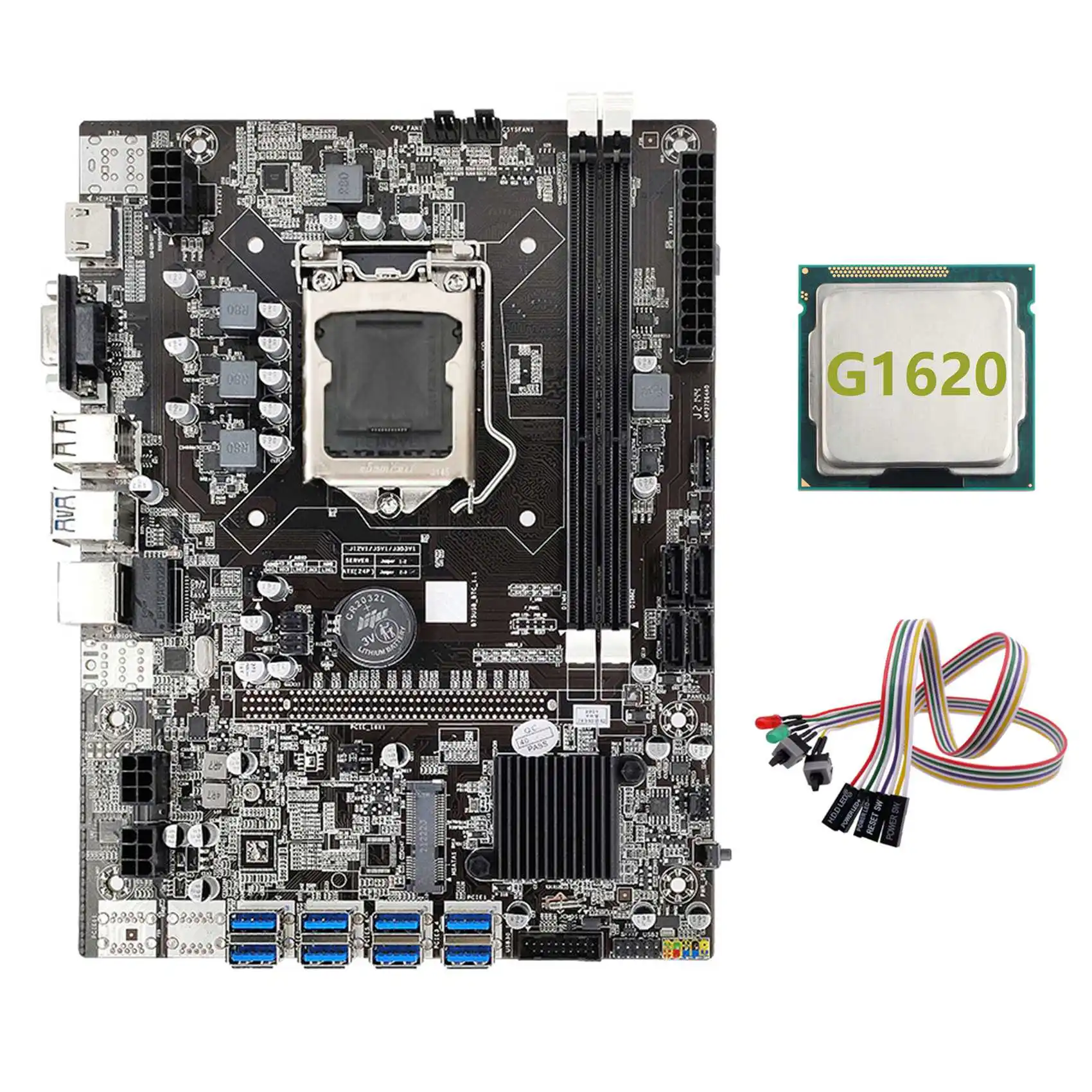 

B75 ETH Mining Motherboard 8XPCIE to USB+G1620 CPU+Dual Switch Cable with Light LGA1155 DDR3 B75 USB Miner Motherboard