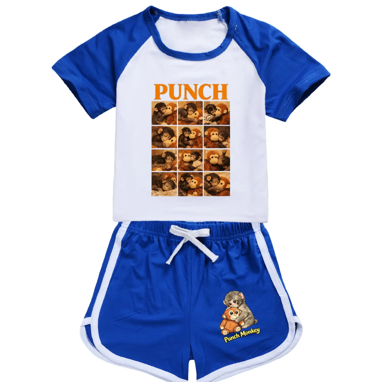 Фото Детский летний пижамный комплект Hot Team Punch Monkey: футболка с коротким рукавом и шорты для девочек, 2 предмета, спортивный костюм №3