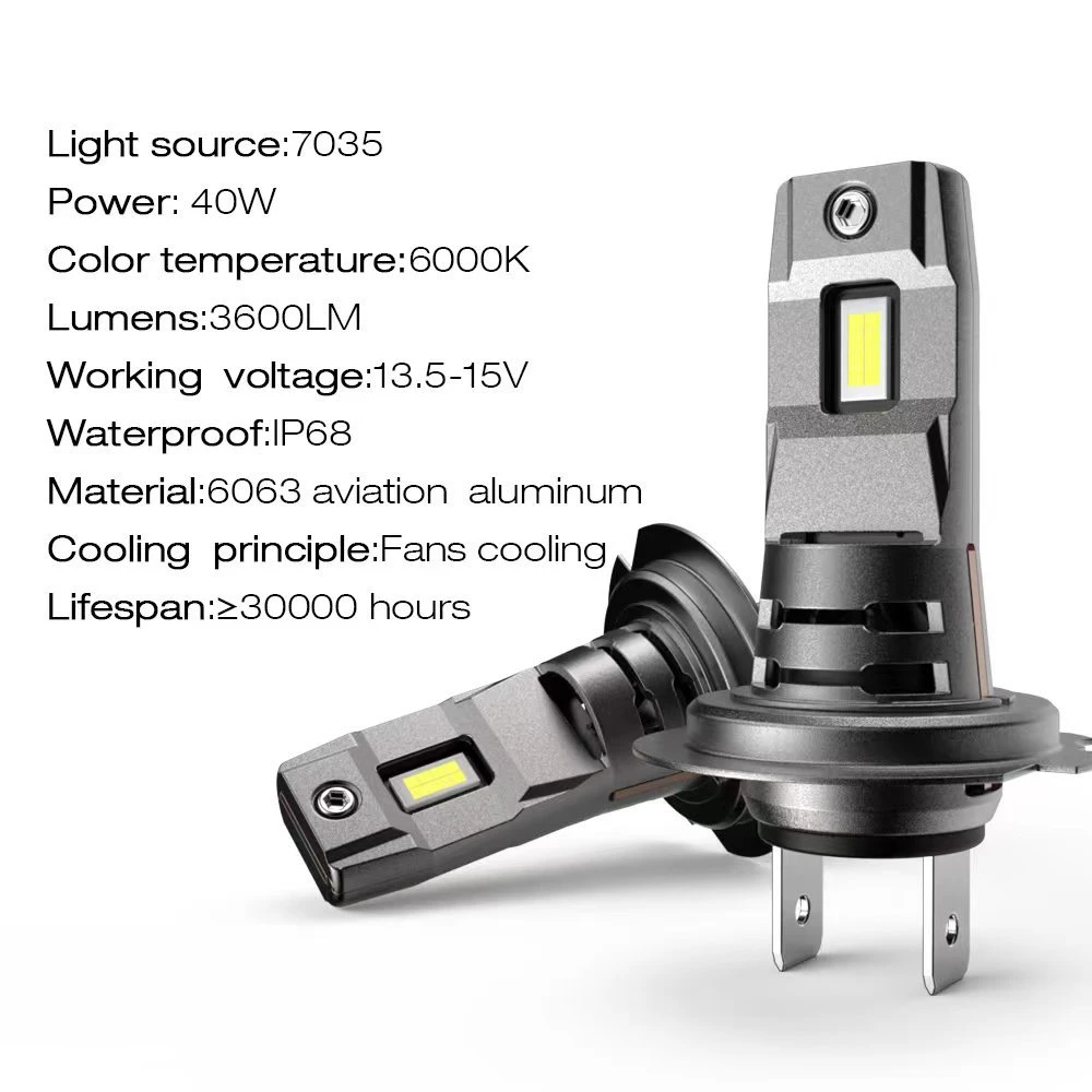

2pcs H7 H11 H4 Turbo LED Bulb Mini Car Headlight Lamp H8 H9 Bulbs For Auto Head Lamp With Fan 6500K 30000LM White 12V HB3 HB4
