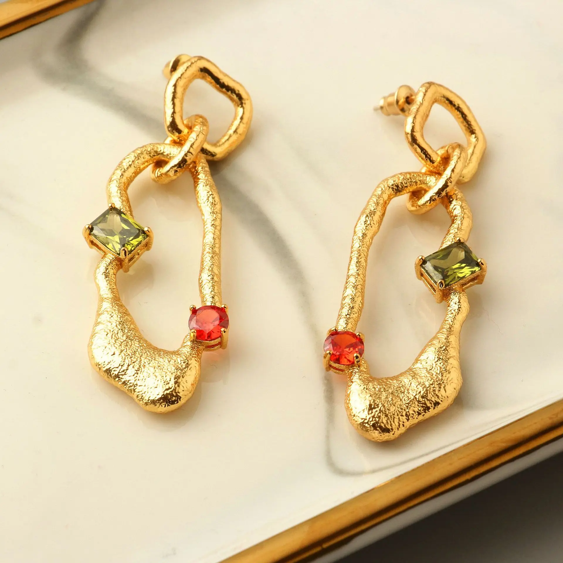 

European and American style chain bar personalized simple long style slim matte irregular Earrings