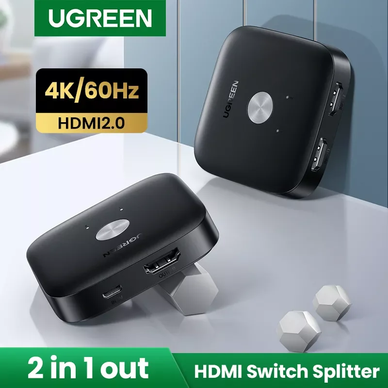 

HDMI-переключатель UGREEN 4K/60 Гц, HDMI переключатель для Xiaomi Mi Box, 2 в 1 выход, преобразователь HDMI, сплиттер для PS5, PS4, ТВ-приставки, переключатель HDMI