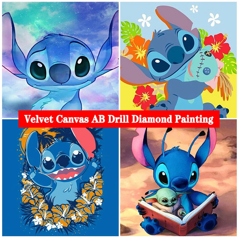 

5D DIY AB Velvet Canvas Diamond Painting Kit Cute cartoon Stitch Diamond Art Cross Stitch Mosaic Pictures Handcrafts Home Decors