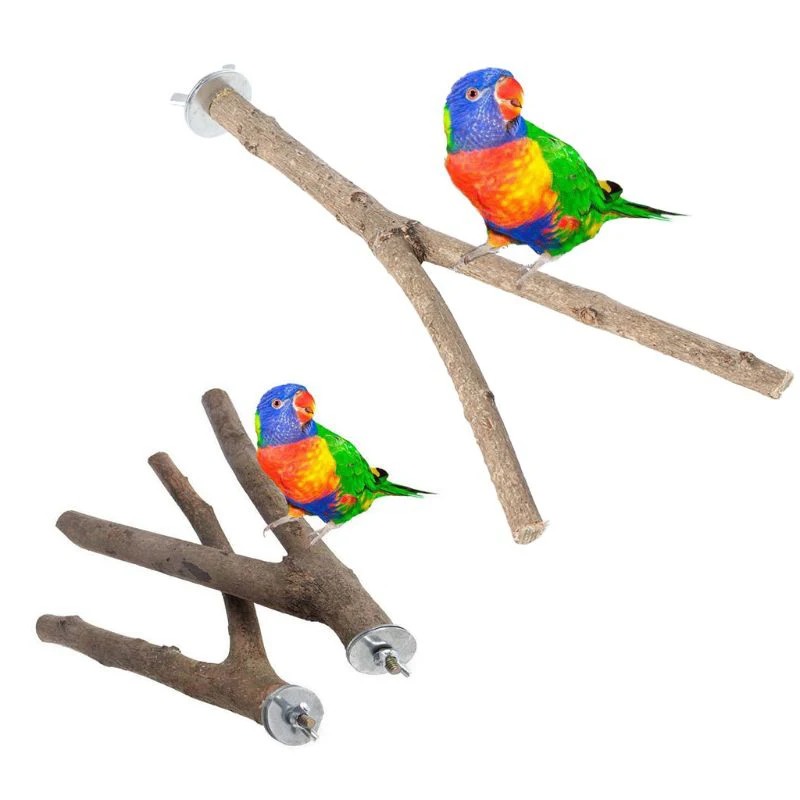 1Pcs High Quality 15cm/21.5cm Parrot Wood Raw Fork Stand Rack Toy Hamster Branch Perches For Pet Birds Cage
