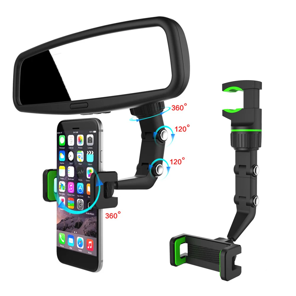 

Universal Car Rearview Mirror Phone Mount Holder Concealed Clip Smartphone Bracket Rotary Auto Interior Support Accessory