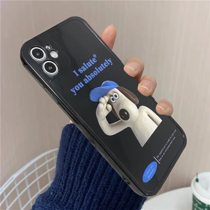 

Cute Cartoon Dog Salute Soft TPU Case For iPhone 13 12 Pro Max 11 X XR XS 7 8 Plus 6 6S SE 2020 INS Hot Lens Protector Cover