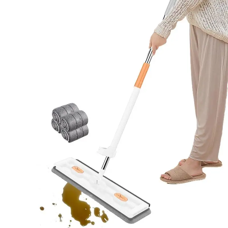 

Flat Squeeze Mop With Spin Bucket Hand Free Rotation Floor Cleaning Microfiber Mop Pads Wet Or Dry Usage On Hardwood Laminate