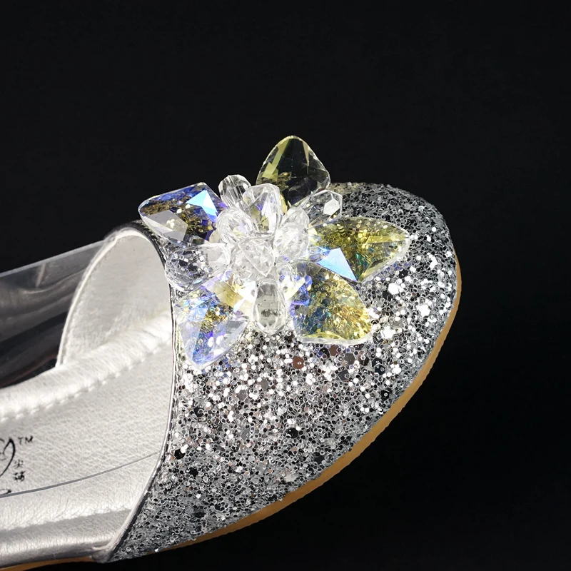 Girl's Sparkling Glitter Flat Heel Closed Toe Flats With Rhinestone Party Shoes601-8 | Детская одежда и обувь