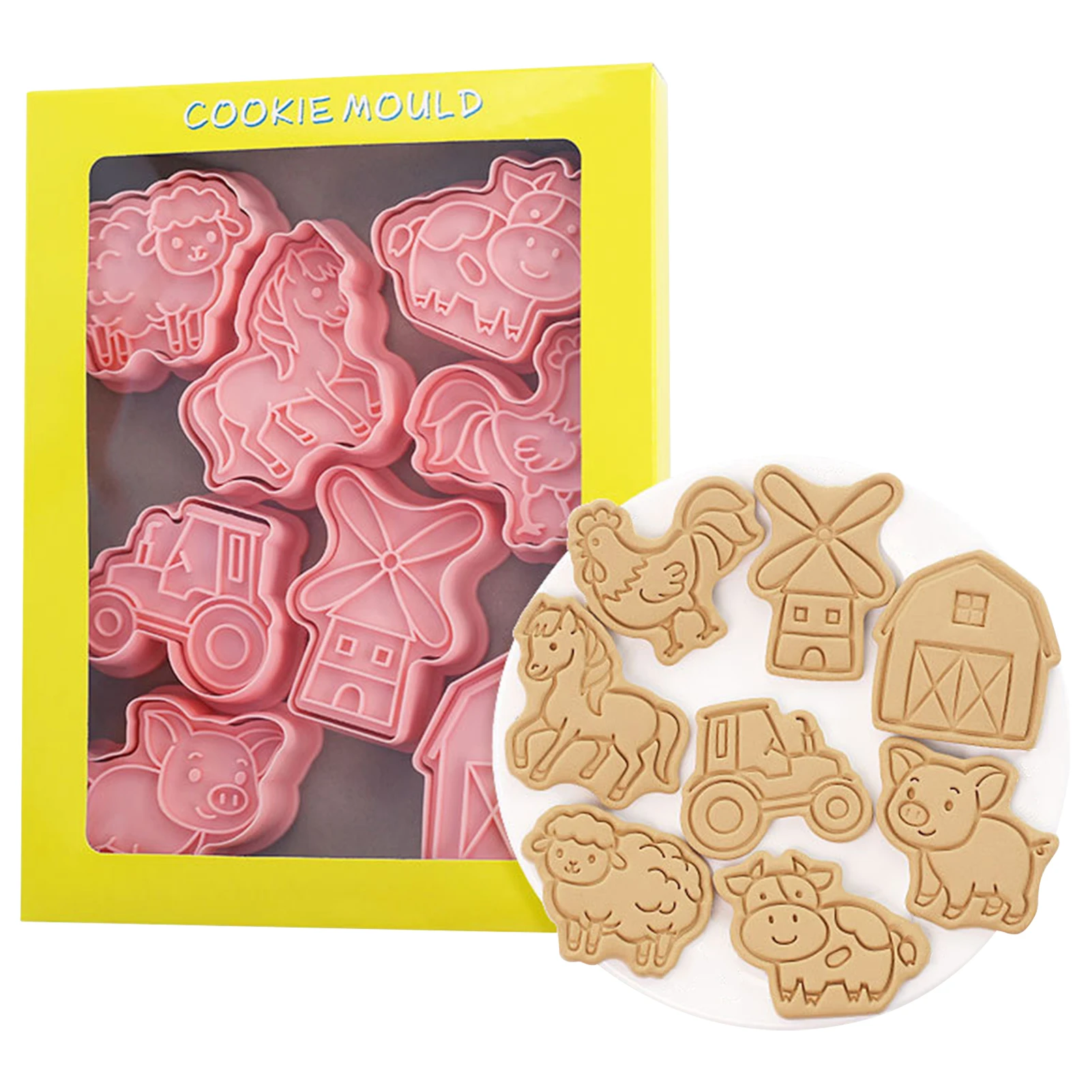 

Cookie Cutter Stamps Farmhouse Pattern Biscuit Cutter Molds 8pcs Funny Cartoon Cookie Stamps Embossing Cutters For Biscuit