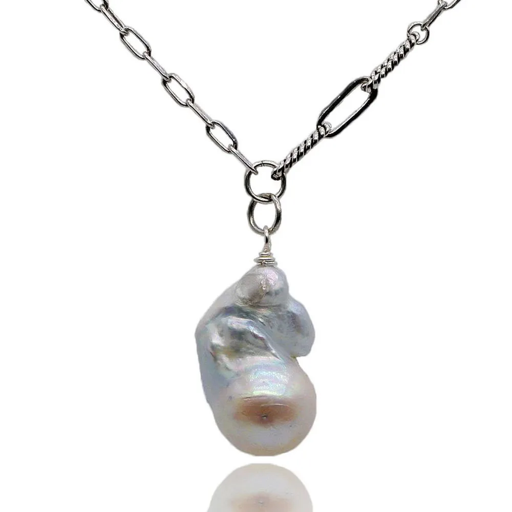 

Ladies Necklace Black White Natural Freshwater Pearl Pendant Large Baroque Pendant Necklace Girly Style Handmade Design Necklace