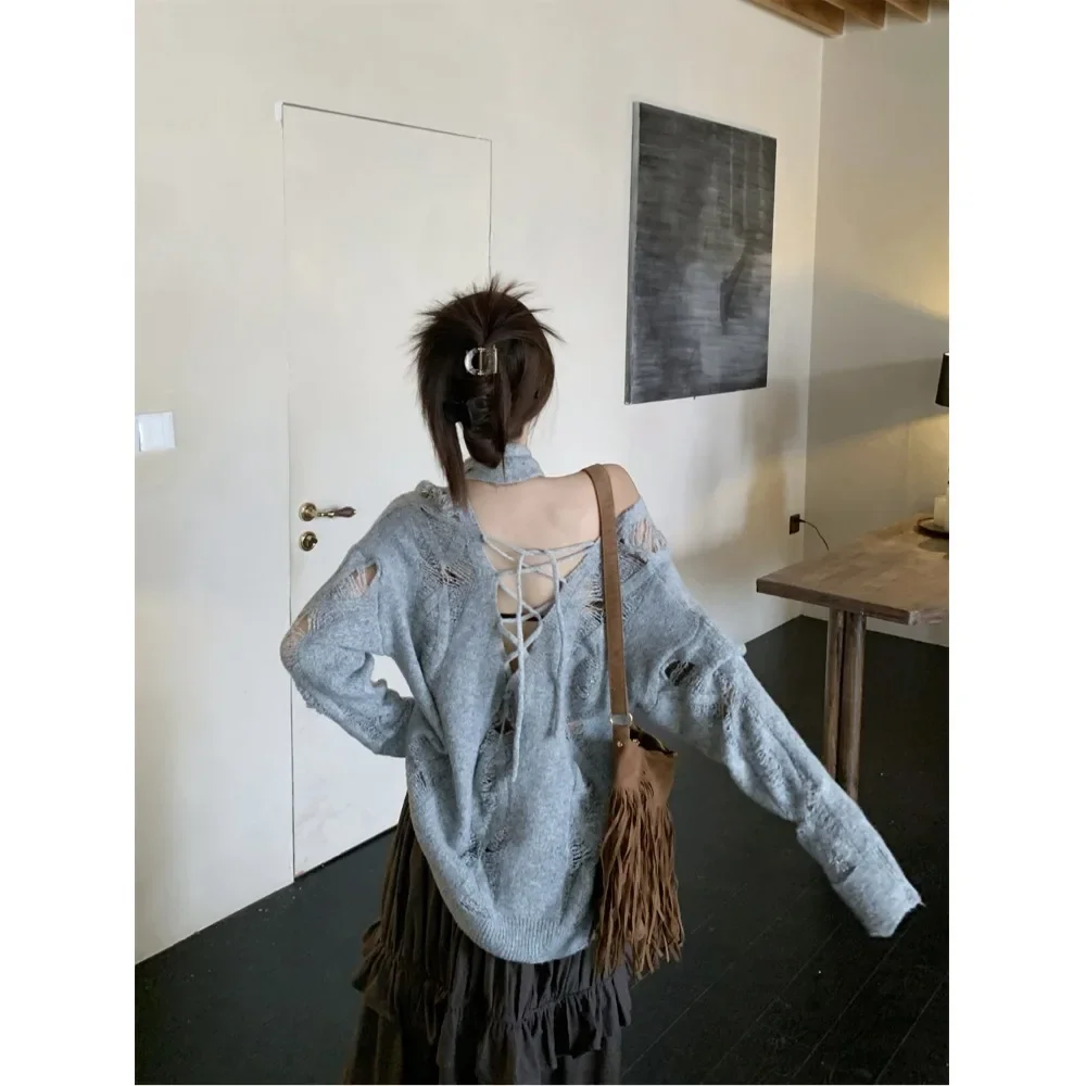 Модный вязаный топ с длинными рукавами и длинной юбкой женская осенняя