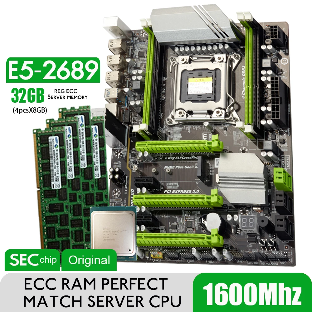 

Материнская плата Atermiter DDR4 Turbo LGA2011, ATX Combos E5 2689, ЦПУ 4 шт. x 8 ГБ = 32 Гб, DDR3 ОЗУ 1600 МГц, PC3, 12800R, PCI-E, NVME M.2