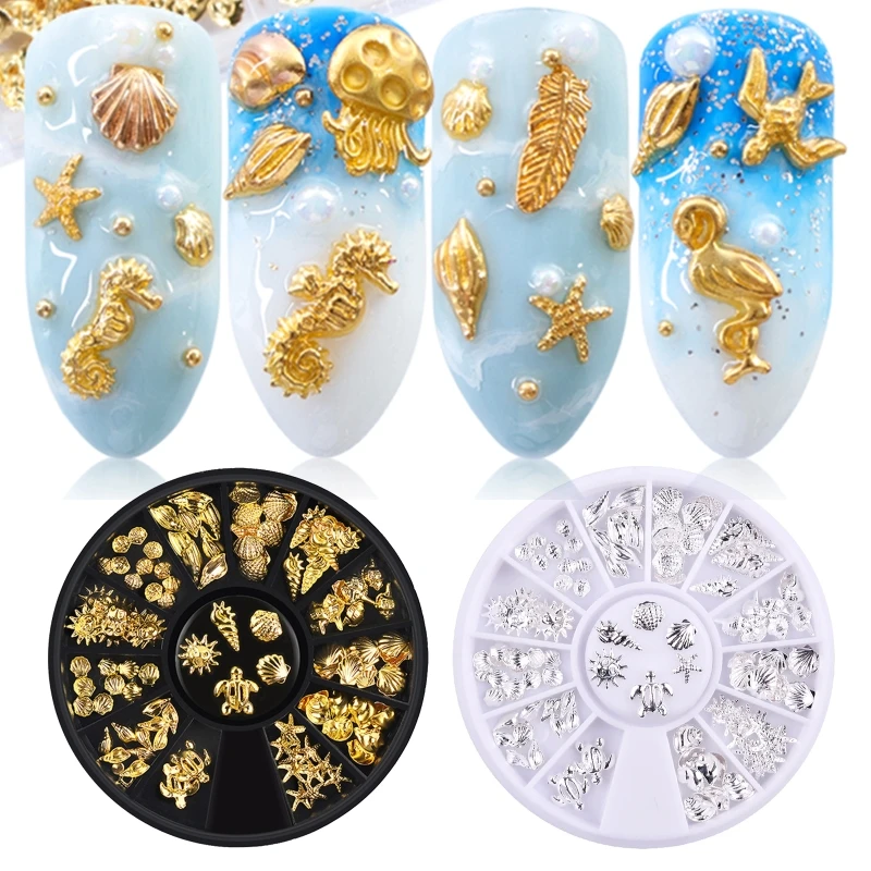 

R3MC Metal Stud Sea Series Shell Starfish Shape Alloy Nail Art 3D Decor Star Starfish