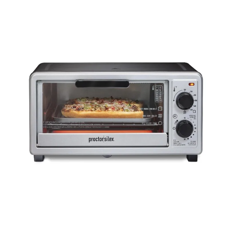 

Proctor Silex 4 Slice Toaster Oven Broiler, 1100 Watts, Black and Silver Finish, 31260