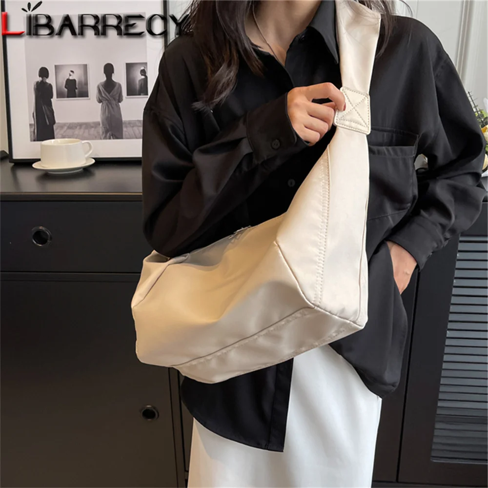 

Solid Color Large Capacity Women Shoulder Bags New High Quality Canvas Ladies Half Moon Bag Fashion Student Travel Crossbody Bag