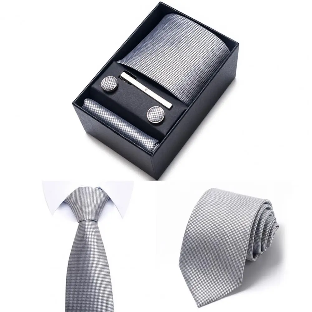 

Chic Neck Tie Set Adjustable Lightweight Men Tie Set Different Striped Patterns Business Tie Cufflinks Square Scarf Clip Set