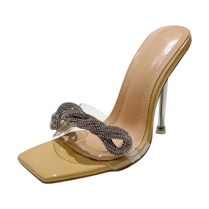

Simple Slippers Women's Transparent High-heeled Sandals 2022 New Roman Style Fashion Square Head Rhinestone Belt Leisure