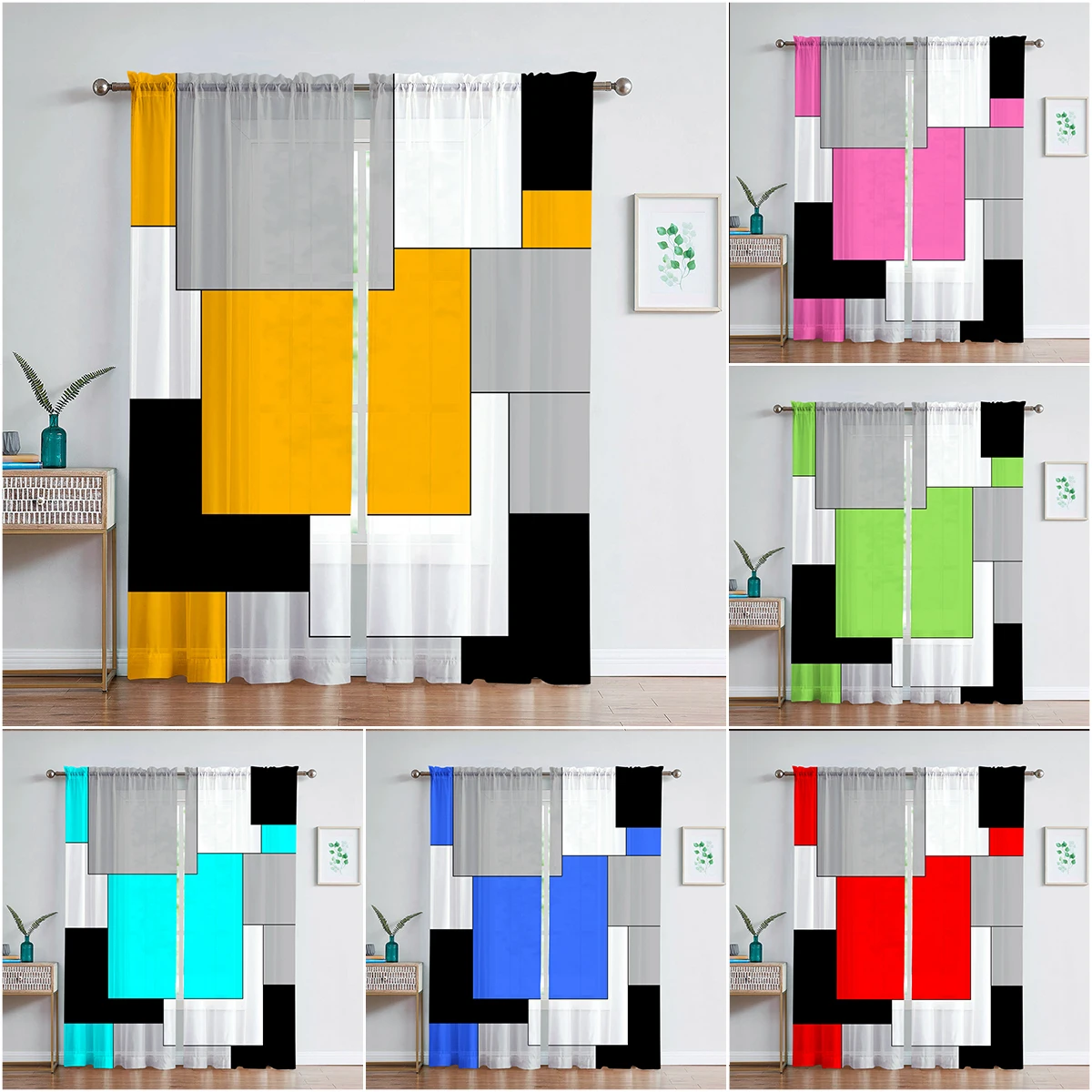 

Color Squares Curtains For Living Room Transparent Tulle Sheer Curtain Curtains Window Sheer For The Bedroom Accessories Decor