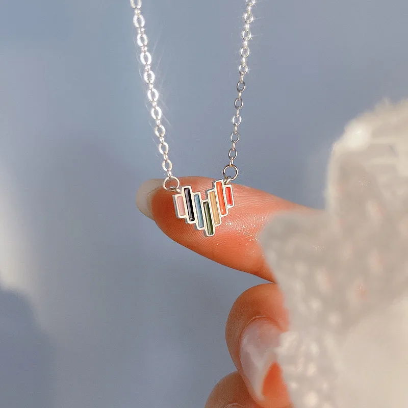 Женское ожерелье с подвеской в виде сердца и радуги золотистого цвета - купить по