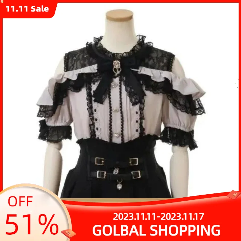 

2023 New Summer Japanese Mine Shirt for Women Cute Sweet Loose Lace Sexy Off-Shoulder Short Sleeve Blouse Lolita Blusa Feminina