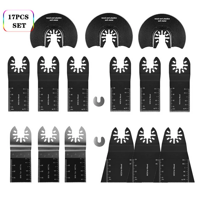 17pcs Oscillating Cutting Dics Multi-Function Saw Blades High Carbon Steel Precision Multitool for Cutting Diy Wood Power Tools
