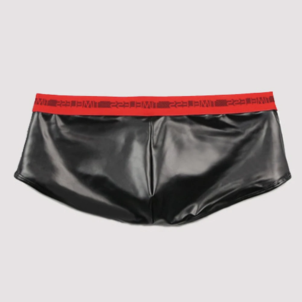 

Men Leather Look Underwear Pouch Shorts Sexy Tight Stretch Boxer Briefs Underpants Club Performance Clothing Bikini Slip Homme