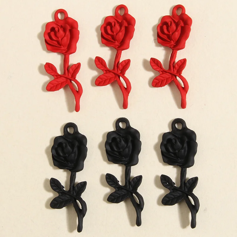 

5pcs 36.5x12mm Elegance Enamel Black Rose Charms Flower Pendant Fit Necklaces Earrings Handmade Jewelry Making Finding Supplies