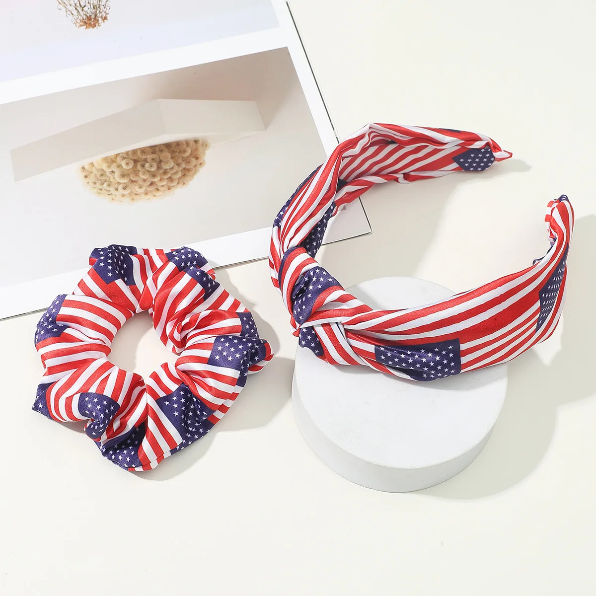 

Hairband Hair Ring Set Independence Day Knotted Face Wash Headwear American Flag Color Headband 4th of July Patriotic Hair Tie