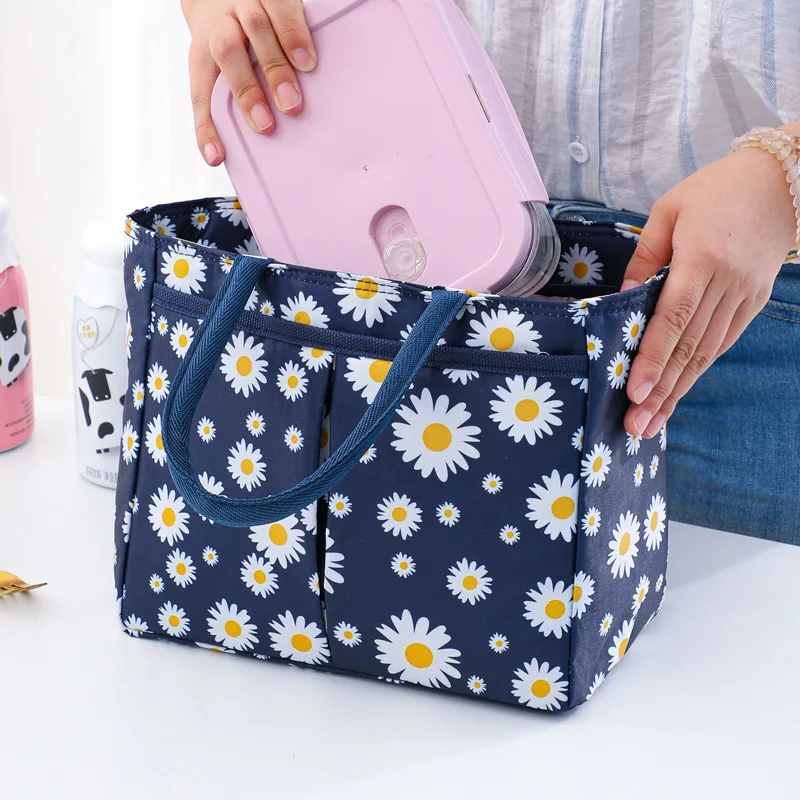 

Oxford Cloth Large Capacity Thermal Lunch Bag Daisy Printed Food Bento Insulated Pouch Picnic Breakfast Cooler Bags for School