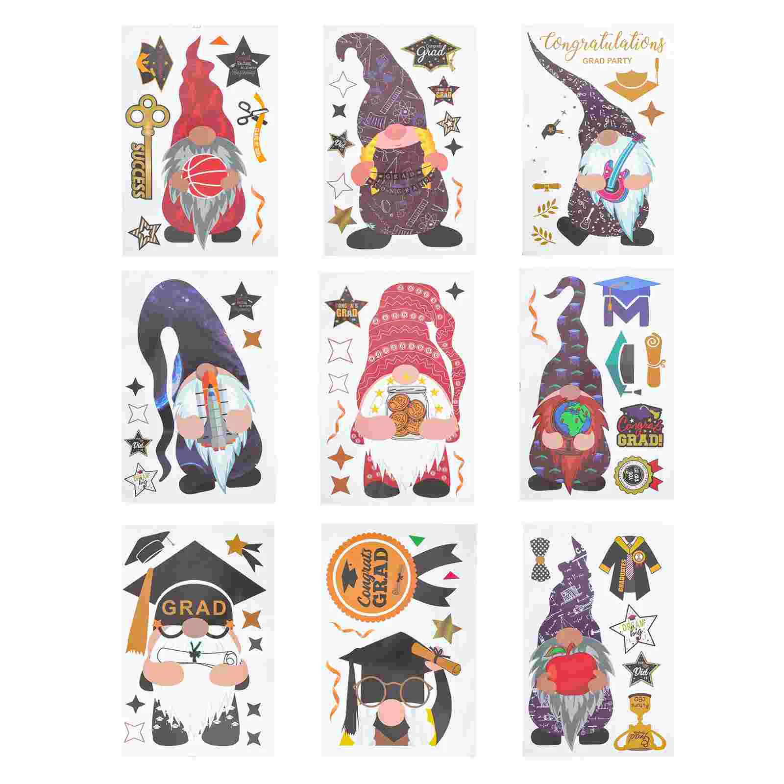 

9Pcs Sticker Glass Window Sticker Graduation Party Decor Gnome Sticker Adorable Cartoon Sticker Wall Sticker for Home Graduation