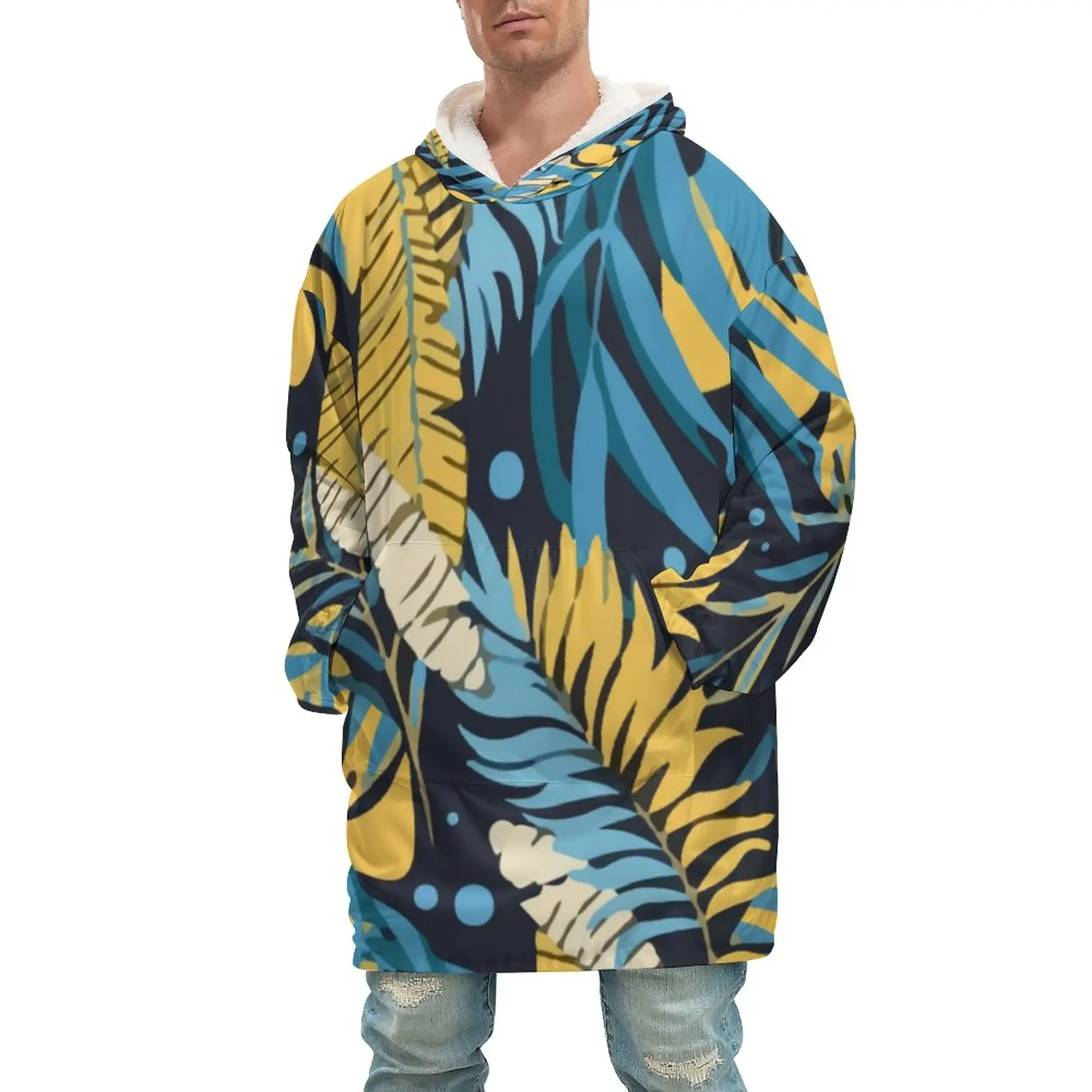 

Оригинальное Тропическое одеяло, зеленое теплое шерпа-одеяло с капюшоном, мужское офисное одеяло, рубашка с карманом