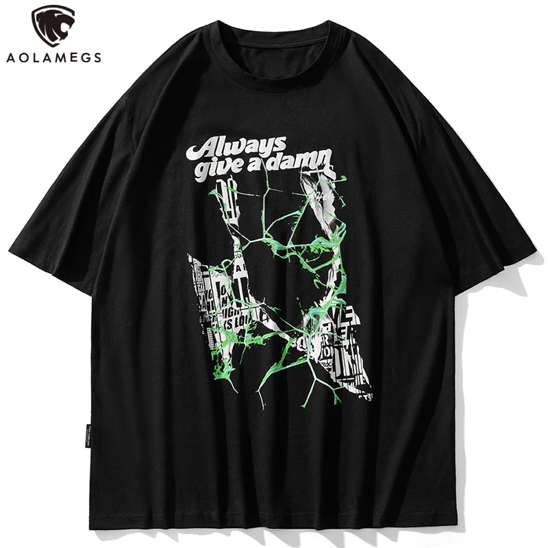

Aolamegs мужские большие футболки с буквенным абстрактным графическим принтом, летние футболки в стиле хип-хоп, хлопковые модные повседневные ...