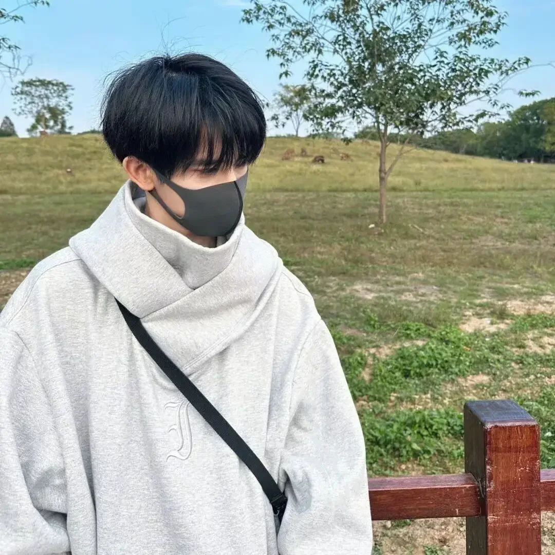 Модная американская толстовка с капюшоном и высоким воротником для мужчин