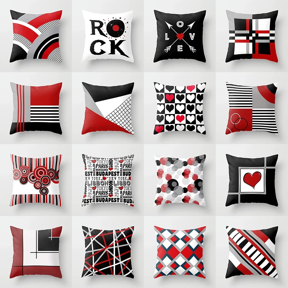 

Red Geometric Pillow Case Bedroom Living Room Car Seat Sofa Soft Cushion Cover 45x45 Modern Fashion Home Decorative Pillowcases