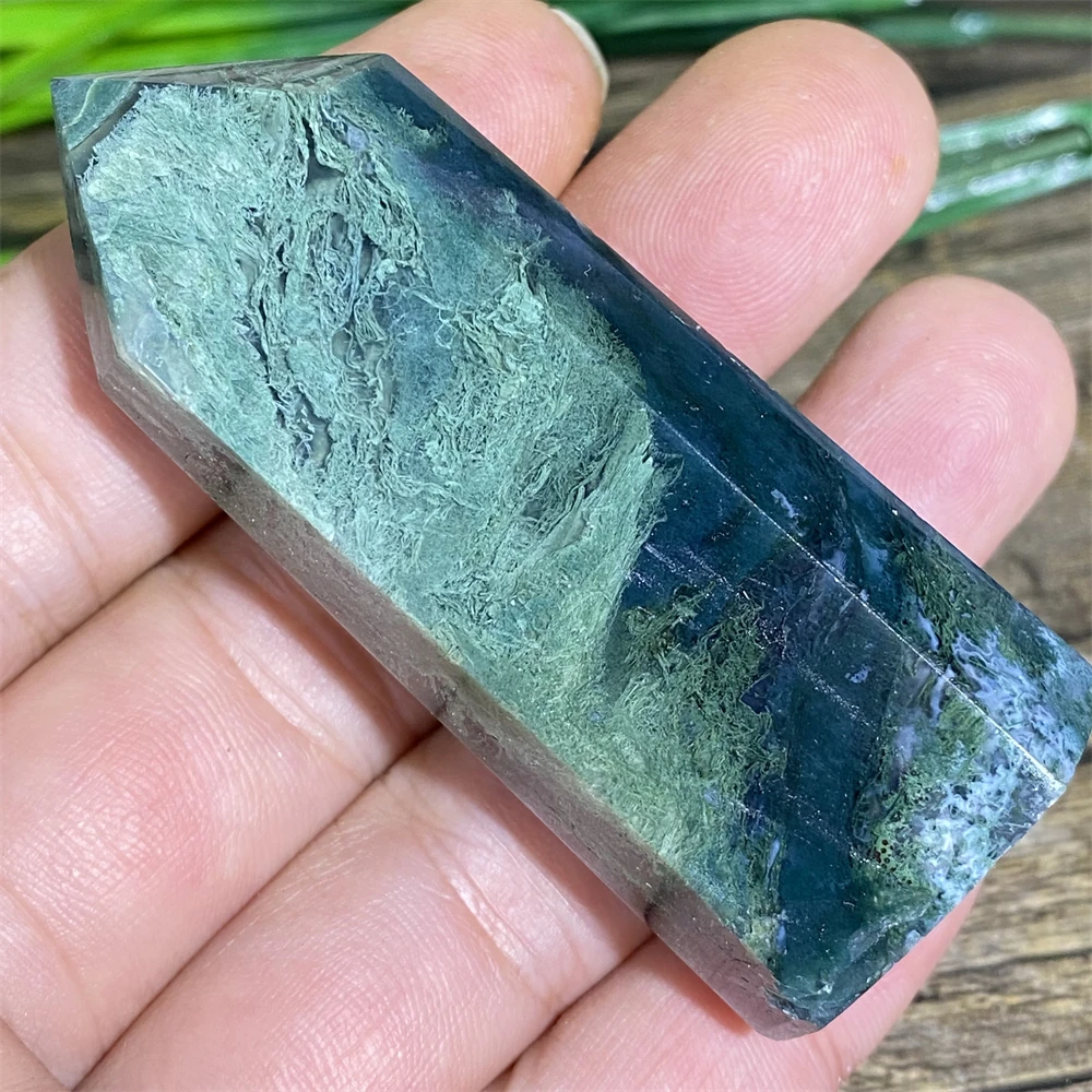 

Green Moss Agate Druzy Natural Tower Stone And Crystals Healing Gemstones Geode Point Wand Witchcraft Home Decoration Modern