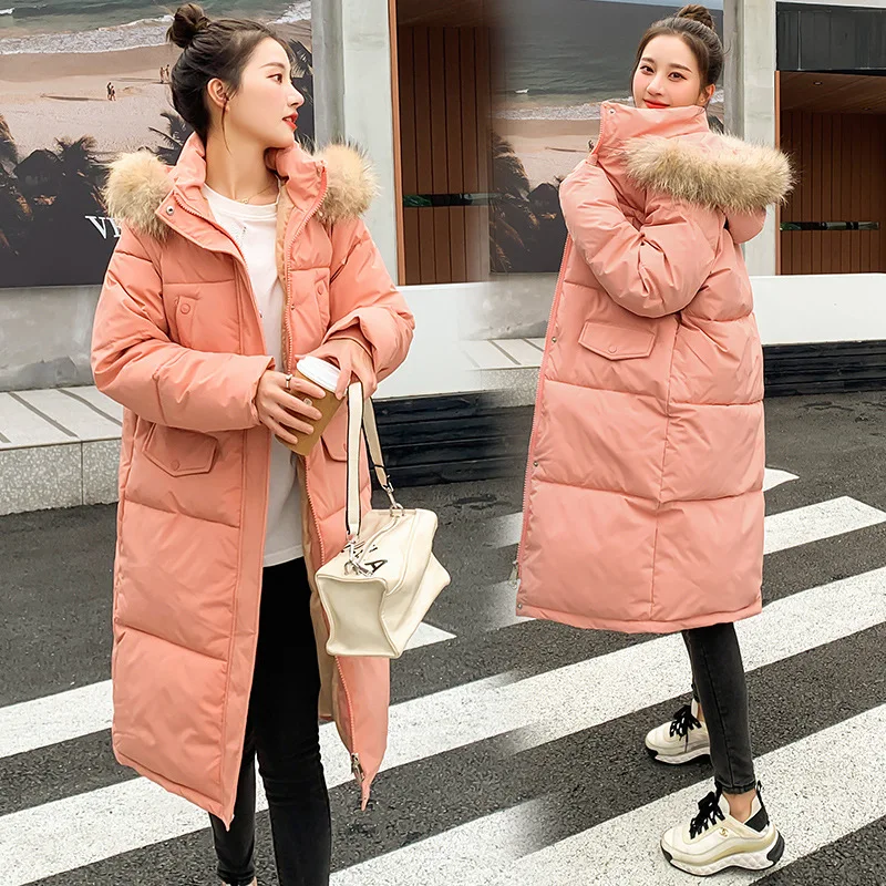 Female Long Parka Korean Fashion Down Cotton Padded Jacket Winter Warmth Coat Jacket Big Fur Collar Grace Plus Size