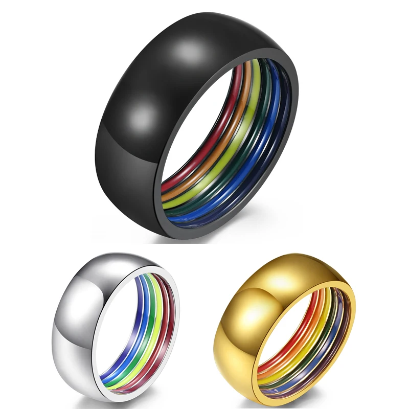 Новые модные радужные кольца для женщин и мужчин черные/золотые из нержавеющей