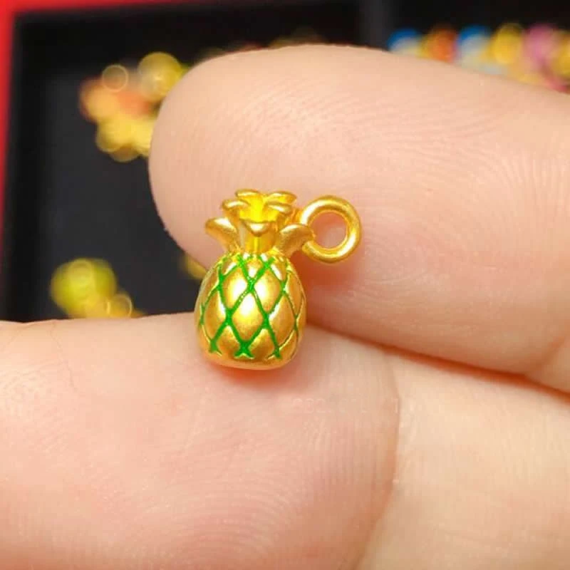 

Real 999 24K Yellow Gold Pendant 3D Green Sweet Pineapple Necklace Pendant