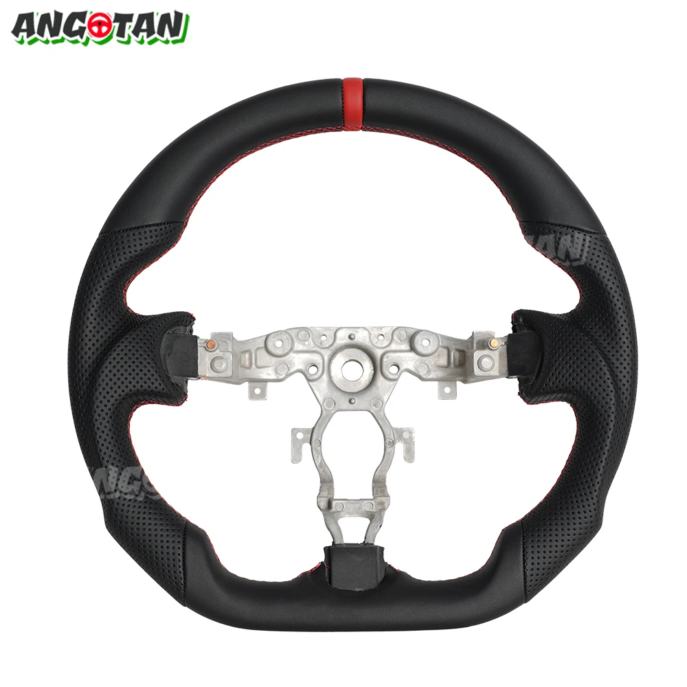 

Кожаный руль для Nissan 370z NISMO Sentra, руль D-образной формы, перфорированная кожа, красная строчка, плоское дно 08-19