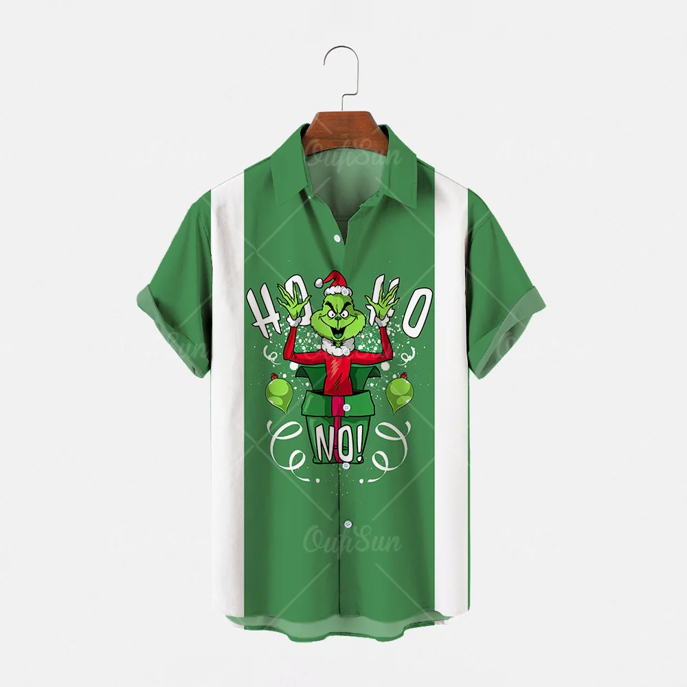 

Fashion Men's Hawaiian Shirt Short Sleeve Streetwear Printed Christmas Patchwork Summer Chic Shirt Beach Green Hair Monster S-5X