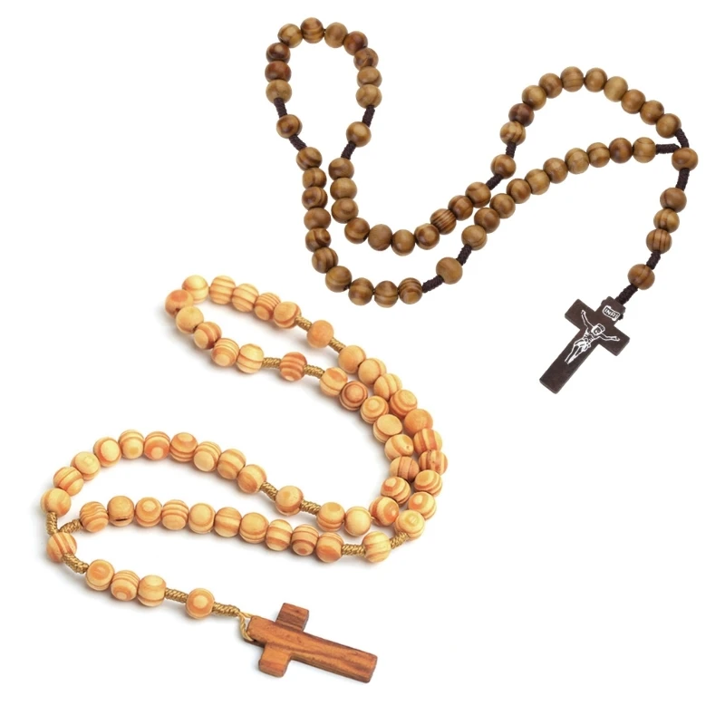 

Religious Wooden Antique Cross Rosary Pendant Necklaces Beads Catholic Jesus Christ Rosary Necklace Men Women Jewelry