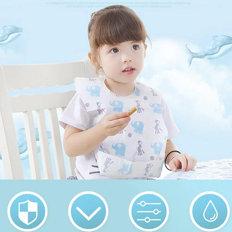 

Waterproof Non-Woven Fabric Sterile Disposable Feeding Bibs Eating Saliva Paper Bibs For Babies Infant Bib 10pcs