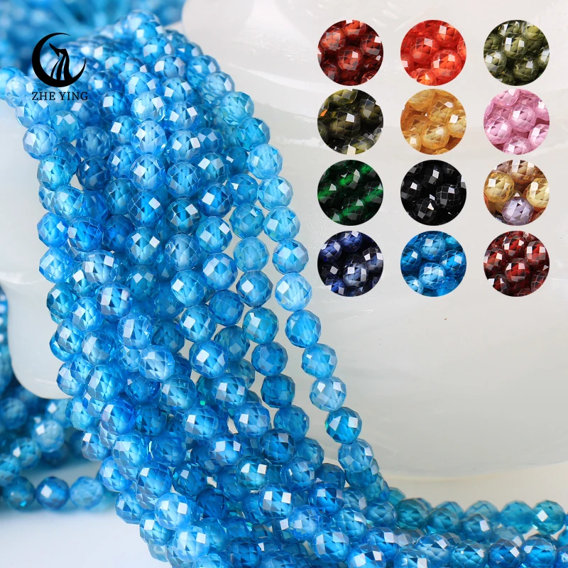 

Zhe Ying 4mm 95pcs/lot AAA Natural Zircon Stone Beads Loose Gemstone Faceted Sea Blue Zircon Beads for Bracelet Necklace