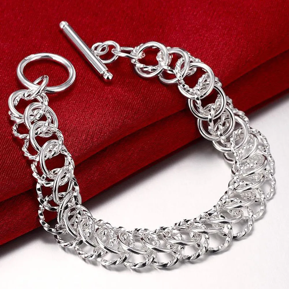 

925 Sterling Silver Circle Ring Bracelets For Women Silver Chain Bangles Fashion Wedding Party Gift Women jewelry 2022 Christmas